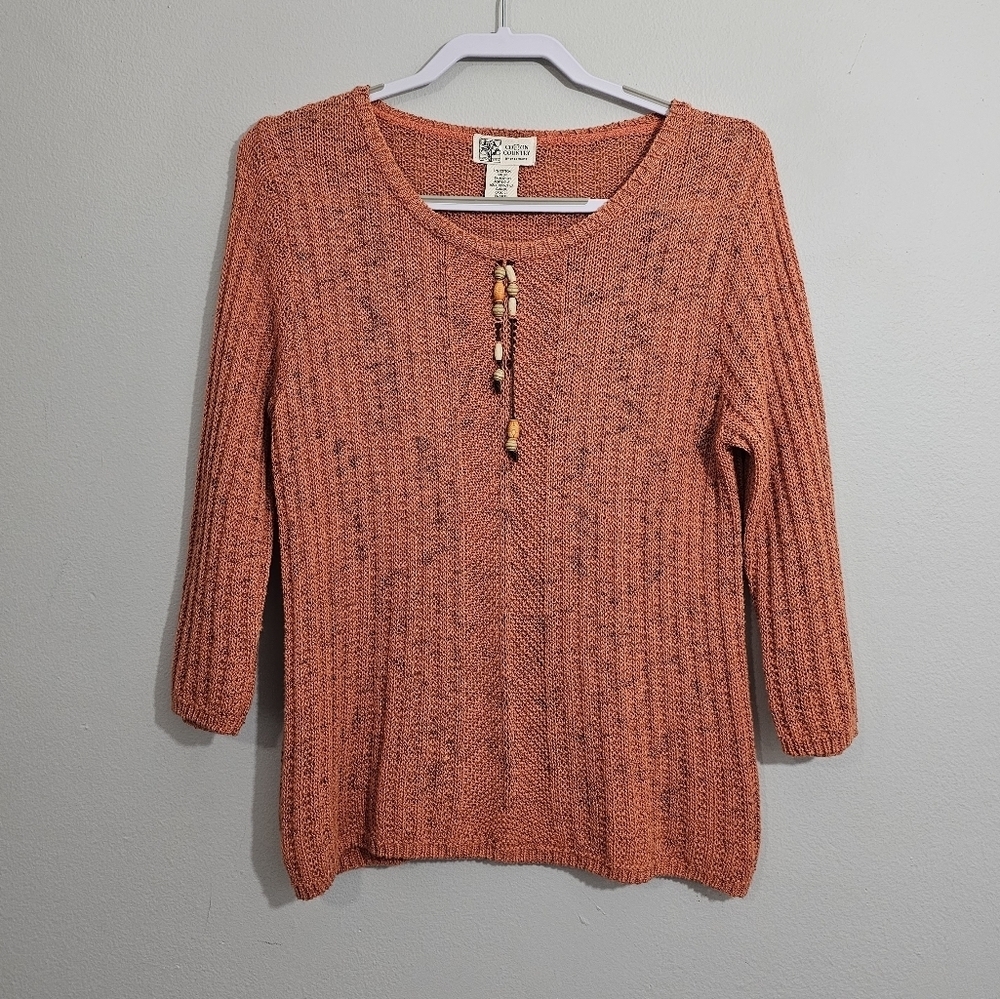 Cotton Country by Parkhurst Dark Coral Loose Knit Sweater